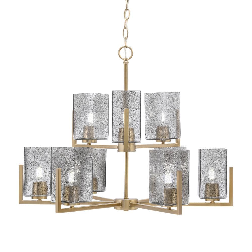Cottonwood 28 in. 9 Light New Age Brass Chandelier with 3.5 in. Square Smok
