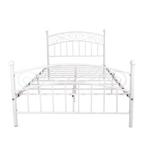 Full Size White Metal Bed Frame With Large Storage Space Under The Bed