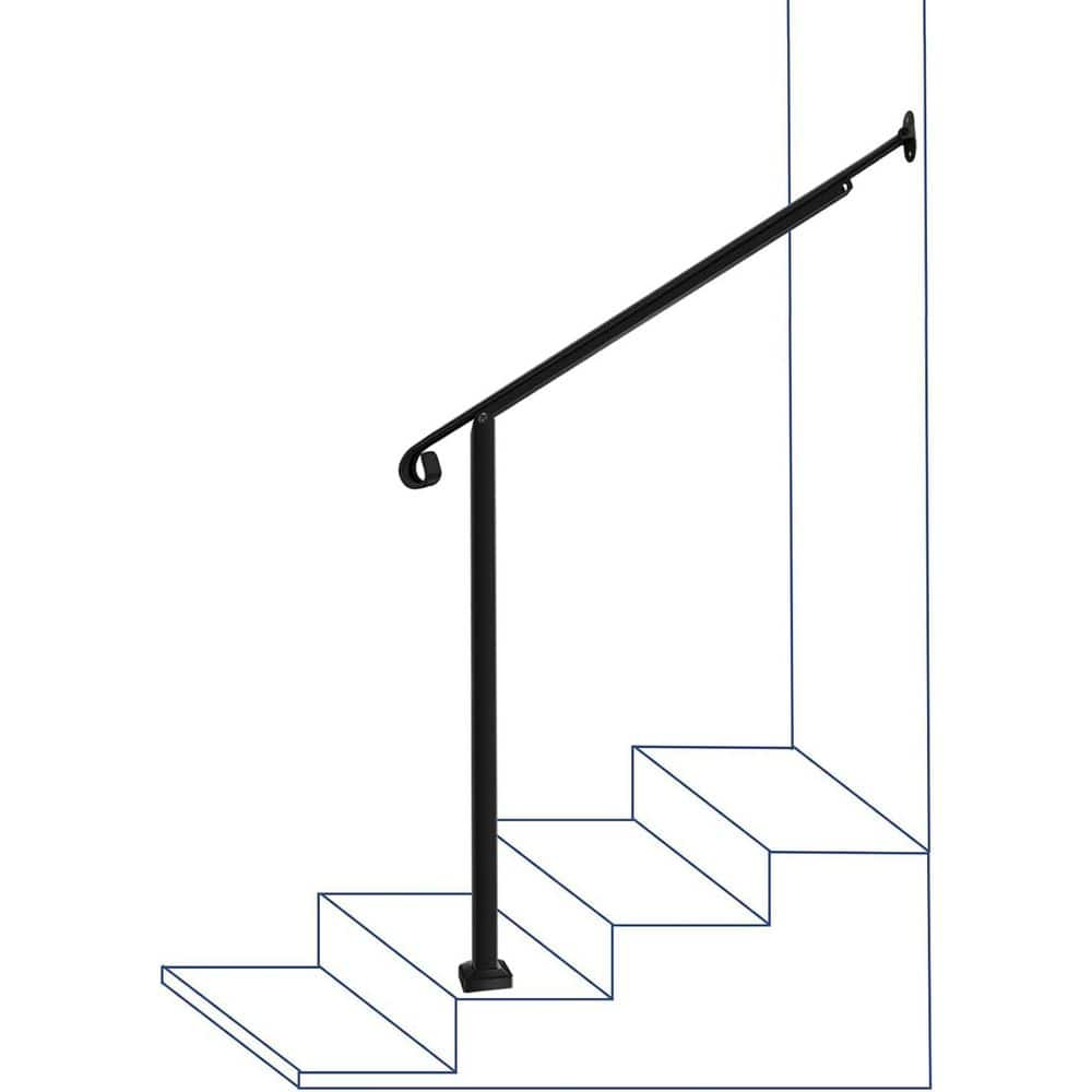 3-Step Wrought Iron Handrail for Outdoor Steps with Curved Safe Grip Adjustable for 1 to 3 Black Cable Railing System price history on PriceWatchPro