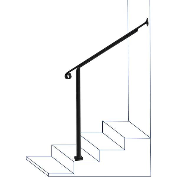 Afoxsos 3 Step Wrought Iron Handrail for Outdoor Steps with Curved Safe Grip Adjustable for 1 to 5 Black Cable Railing System
