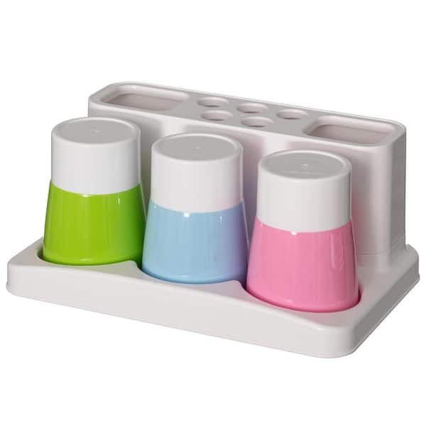 Plastic Bathroom Toothbrush Holder Countertop Oral Care Organizer Storage Rack with 5 Brush Holes