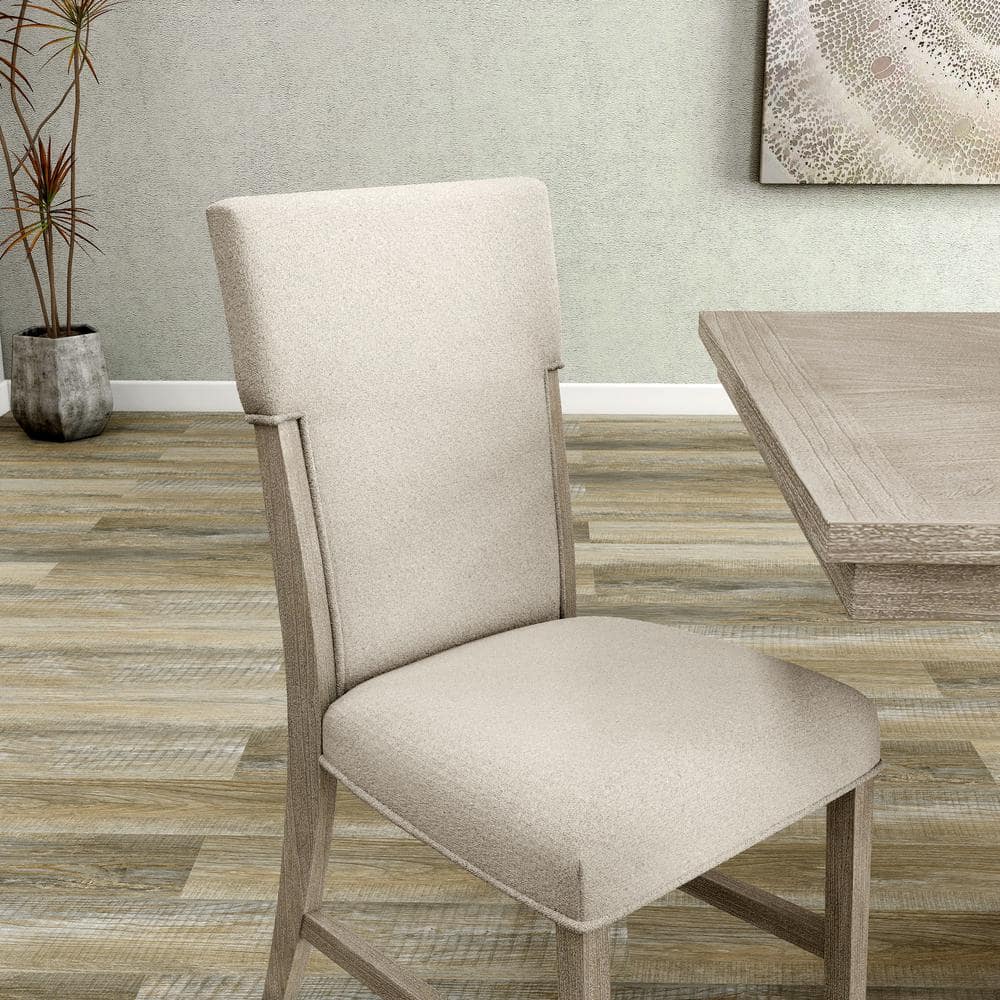 Natural Beige Upholstered Wood Side Chair Set