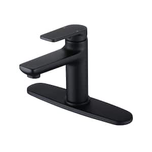 Single Hole Single Handle Kitchen Bathroom Faucet with Stainless Steel Hose and 10 Inch Deck Mount in Matte Black