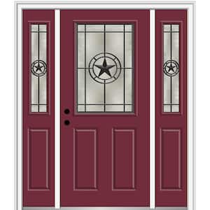 Elegant Star 68.5 in. x 81.75 in. 1/2 Lite Decorative Glass Burgundy Painted Fiberglass Prehung Front Door