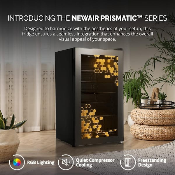 NewAir Prismatic Series 19 in. Single Zone 126 Cans Beverage Cooler with  RGB HexaColor LED Lights, Mini Gaming Fridge in Black NBC126HX00 - The Home  Depot