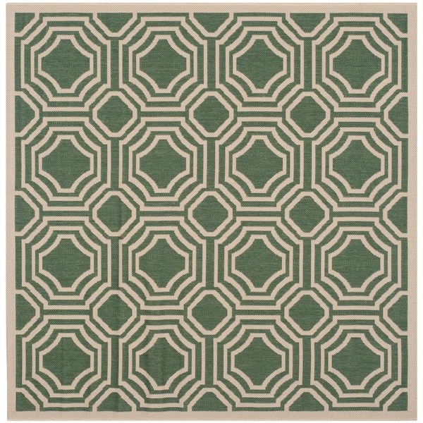 SAFAVIEH Courtyard Dark Green/Beige 5 ft. x 5 ft. Square Border Indoor/Outdoor Patio  Area Rug