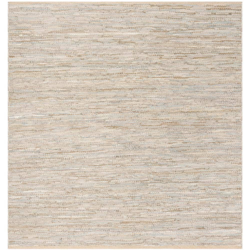 Handmade Vintage Leather Beige 6' Square Flat Woven Cowhide Rug