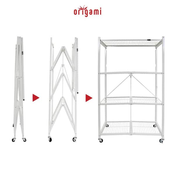 Origami 21 in. x 36 in. 60 in. Wheeled 4-Shelf Folding Steel Wire