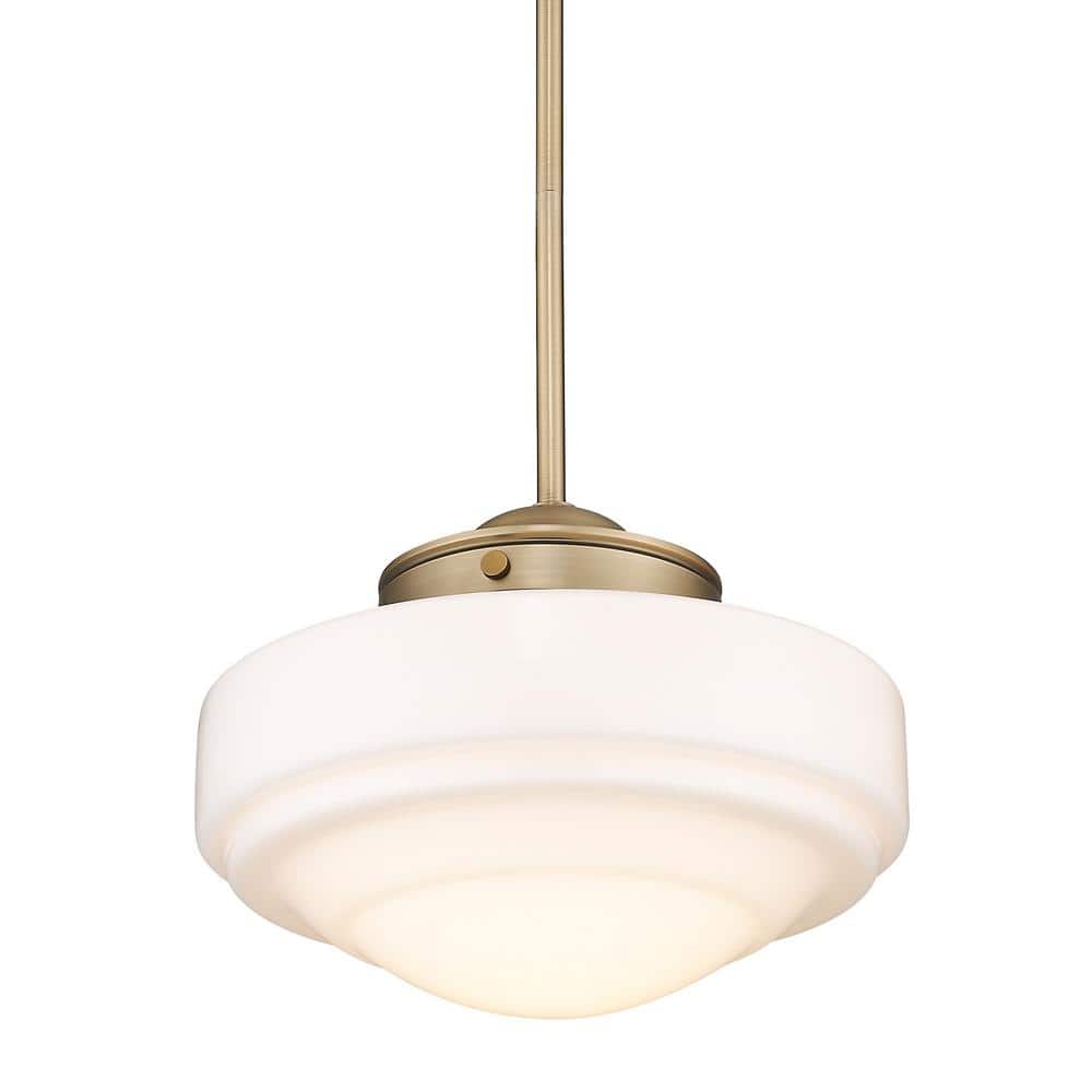 Medium Modern Brass Pendant Light with Vintage Milk Glass Shade