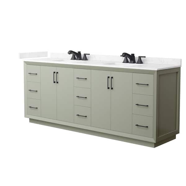 Strada 84 in. Double Freestanding Light Green Bath Vanity with Carrara Cultured Marble Top Assembled