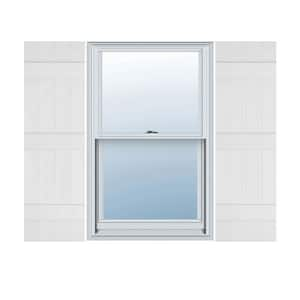 14 in. W x 63 in. H Vinyl Exterior Joined Board and Batten Shutters Pair in White