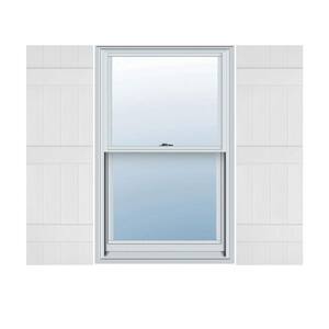 14 in. W x 59 in. H Vinyl Exterior Joined Board and Batten Shutters Pair in White