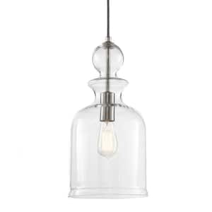 8.38 in. 1-Light Brushed Nickel Pendant with Clear Glass Shade