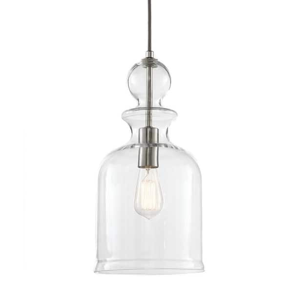 Home Decorators Collection 8.38 in. 1-Light Brushed Nickel Pendant with Clear Glass Shade