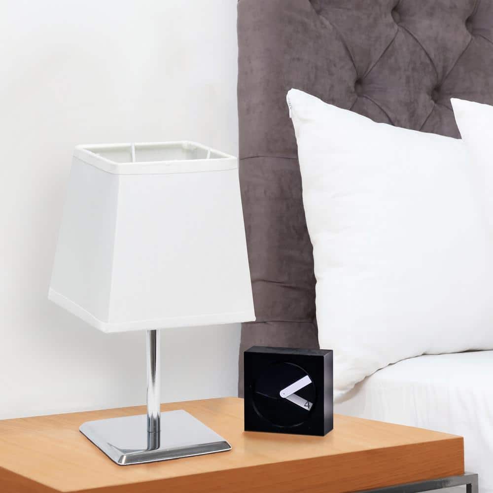 Mini Chrome Table Lamp with White Squared Fabric Shade