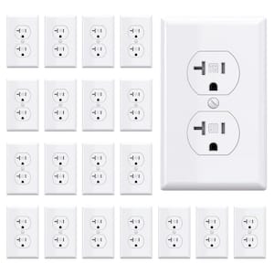 20A Duplex Electrical Receptacle Outlet with Self-Grounding, Wall Plate Included, UL Listed in White - (20-Pack)