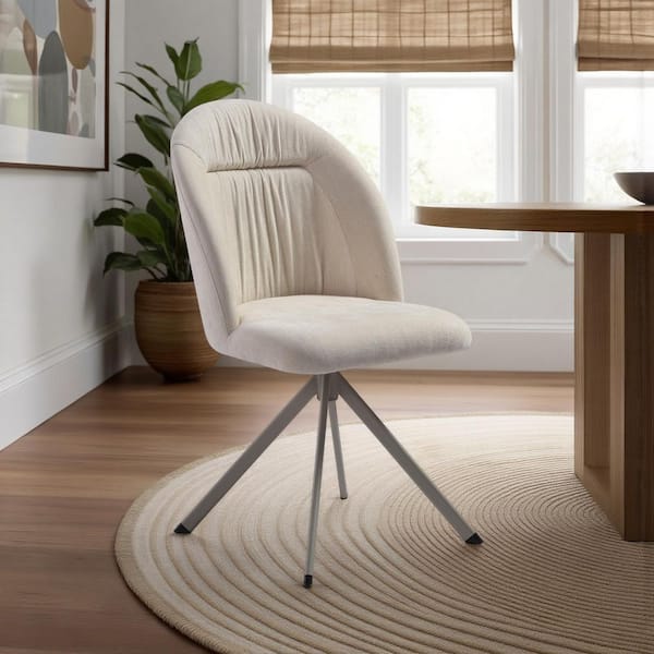 Hallie Contemporary Cream Polyester Fabric Curved Back Swivel Dining Chair - Set of 2