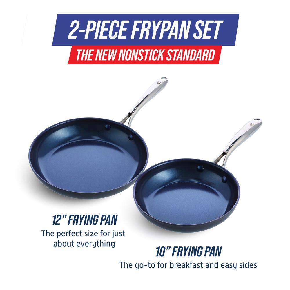 Blue Hard Anodized Aluminum Ceramic Nonstick Frying Pan Set