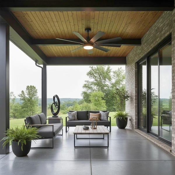 Turbine 60.0 in. Indoor/Outdoor Integrated LED Matte Black Ceiling Fan with Remote Control