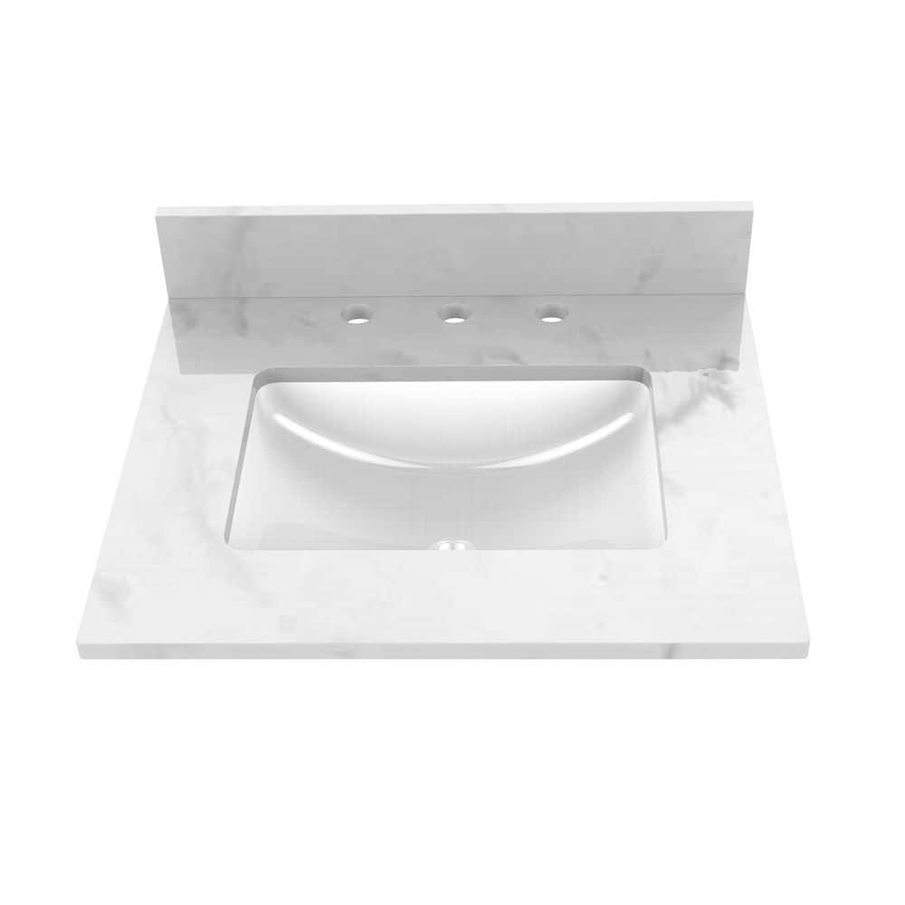 25 in. W x 22 in. D Engineered Stone Composite Vanity Top in Carrara White with White Rectangular Single Sink -  Winette, WVTLW25