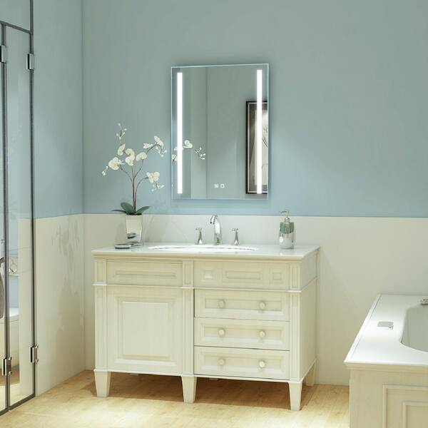 Exbrite 24 In W X 32 In H Frameless Rectangle Anti Fog Dimmable Front Lighted Bathroom Vanity Mirror With Night Light Js 2432 2 N X The Home Depot