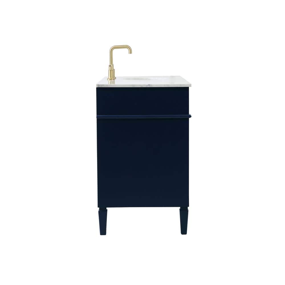 Blue Solid Wood MDF Marble Single Bathroom Vanity with Brushed Gold Hardware