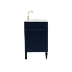 Timeless Home 60 in. W Single Bath Vanity in Blue with Marble Vanity Top in Carrara with White Basin