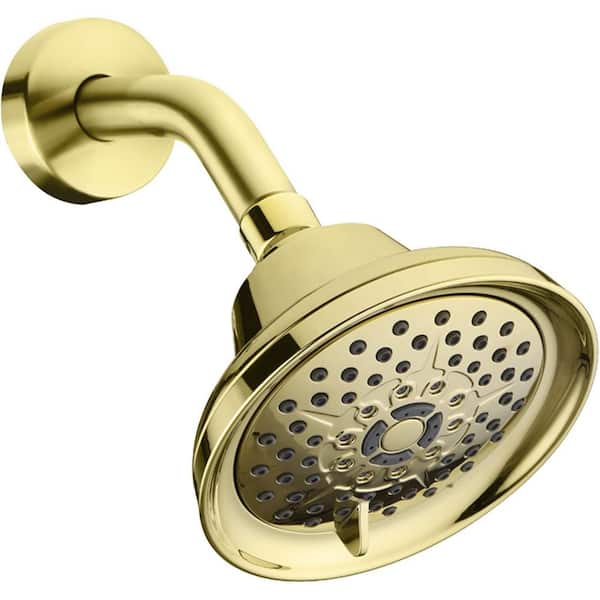 6-Spray Patterns with 4.75 in. Wall Mount Rain Fixed Shower Head with Anti-Clogging Nozzles in Gold