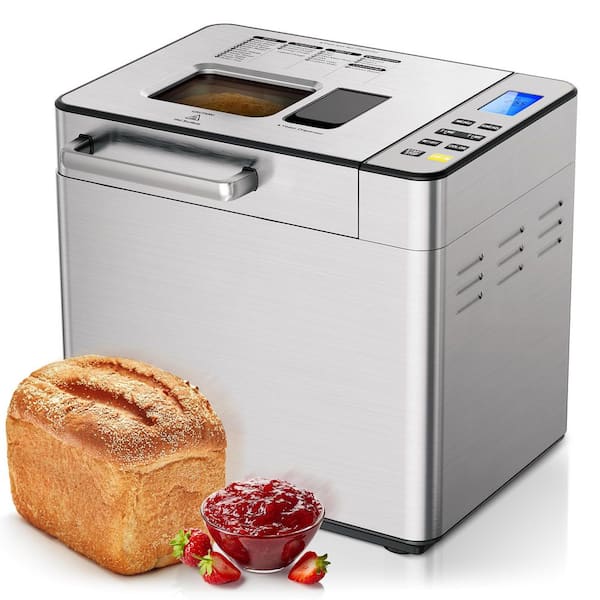 SIMZLIFE 2 lb. Silver Bread Maker with 13 Programs for 3 Loaf Sizes and 3 Crust Colors with Fruit and Nut Dispenser, Nonstick Pan