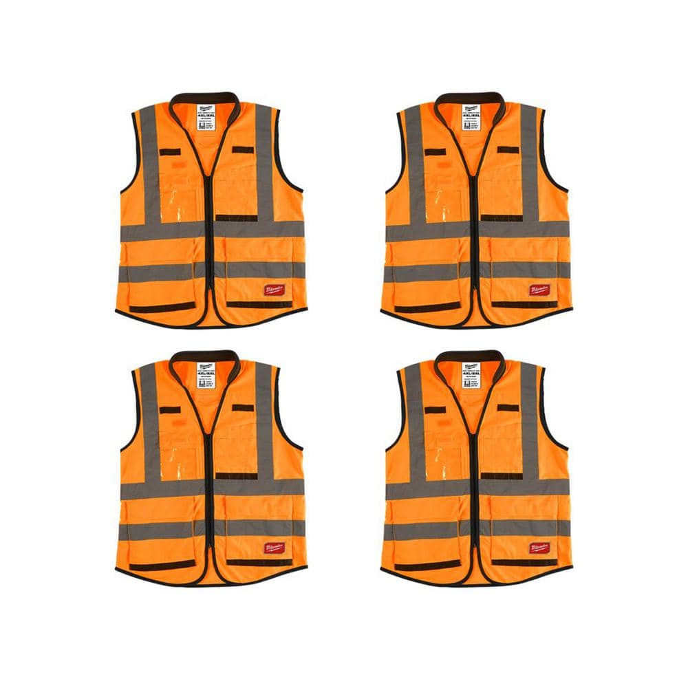Milwaukee Performance 4X-Large/5X-Large Orange Class 2-High Visibility  Safety Vest with 15-Pockets (4-Pack) 48-73-5054X4 - The Home Depot