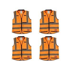 Performance 4X-Large/5X-Large Orange Class 2-High Visibility Safety Vest with 15-Pockets (4-Pack)