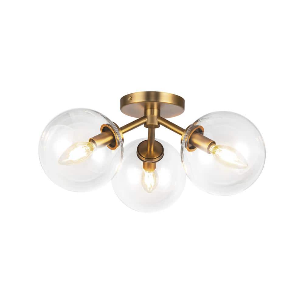 Cassia 15 in. 3 Light 40-Watt Aged Gold/Clear Glass Semi-Flush Mount price history on PriceWatchPro