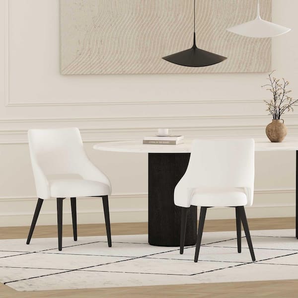 Manhattan Comfort Tremont Modern White Faux Leather Upholstered Dining Side Chair with Metal Legs (Set of 2)