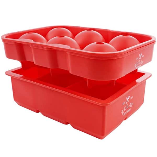 Silicone Ice Cube Trays Set of 2 - Large Square Ice Molds and Sphere Ice Ball Maker with Lids