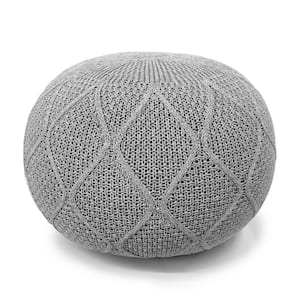 19.7 in. x 12.8 in. Outdoor Pouf Ottoman Round Knitted Floor Footstools Woven Ottoman for Footrest Patio Cushion (Gray)