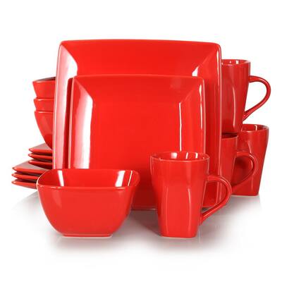 16- Piece Modern Solid Color Red Porcelain Dinnerware Sets (Service for Set for 4)