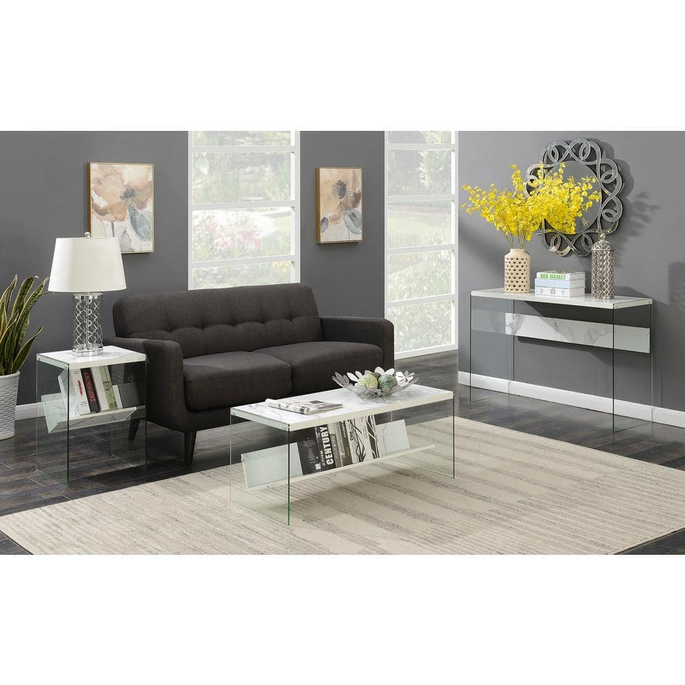 SoHo Chic White Faux Marble and Glass Rectangular End Table