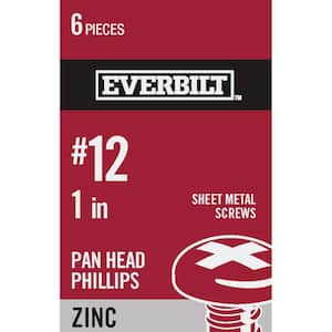 #12 x 1 in. Zinc Plated Phillips Pan Head Sheet Metal Screw (6-Pack)