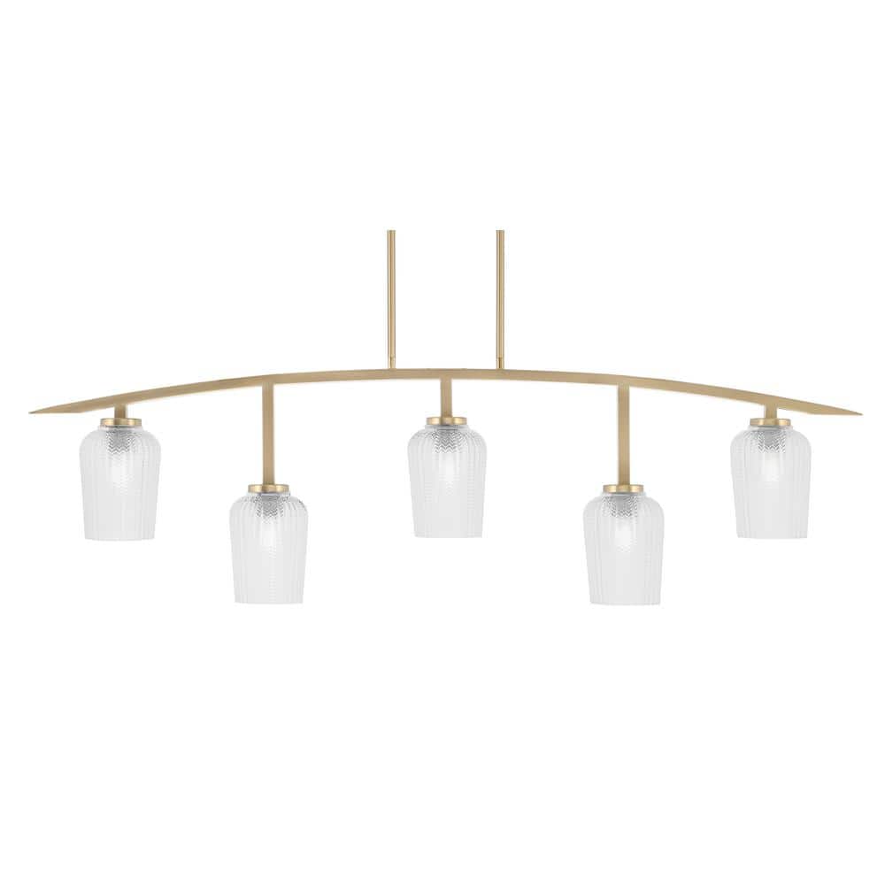 Siena 51.25 in. 5-Light New Age Brass Chandelier with 5 in. Clear Textured 