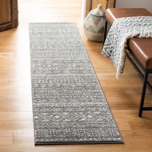 Tulum 2 ft. x 11 ft. Dark Gray/Ivory Geometric Tribal Diamond Runner Rug