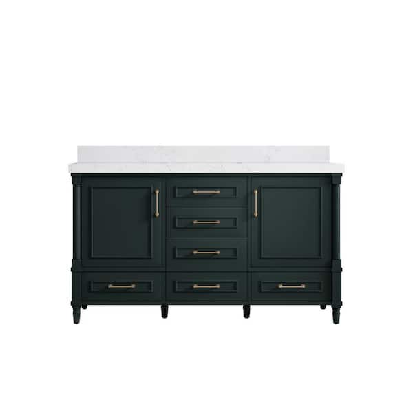 Willow Collections Hudson 60 in. W x 22 in. D x 36 in. H Single Sink Bath Vanity in Dark Green with 2 in Empira Quartz Top