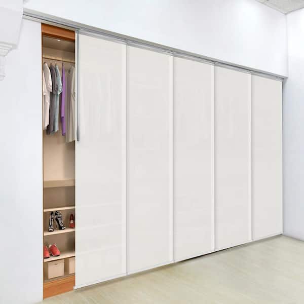 EMOH Dove 58 in.- 110 in. W x 116 in. L Adjustable 5-Panel Satin Nickel Single Rail Panel Track with 23.5 in. Slates