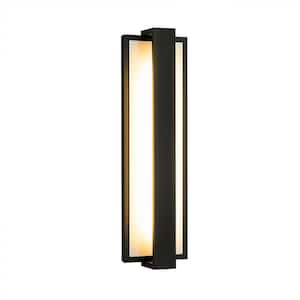 Amzie 16.1 in. Modern Black and White Rectangular Integrated LED Outdoor Hardwired Wall Lantern Scone Patio Light