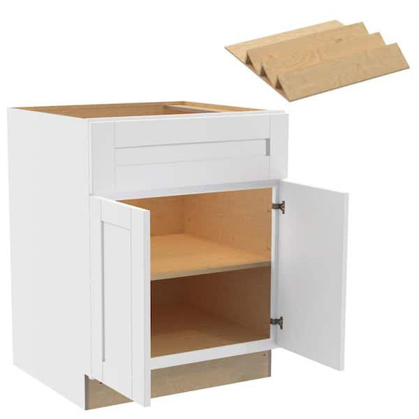 Home Decorators Collection Washington 27 in. W x 24 in. D x 34.5 in. H Vesper White Plywood Shaker Assembled Base Kitchen Cabinet Spice Tray