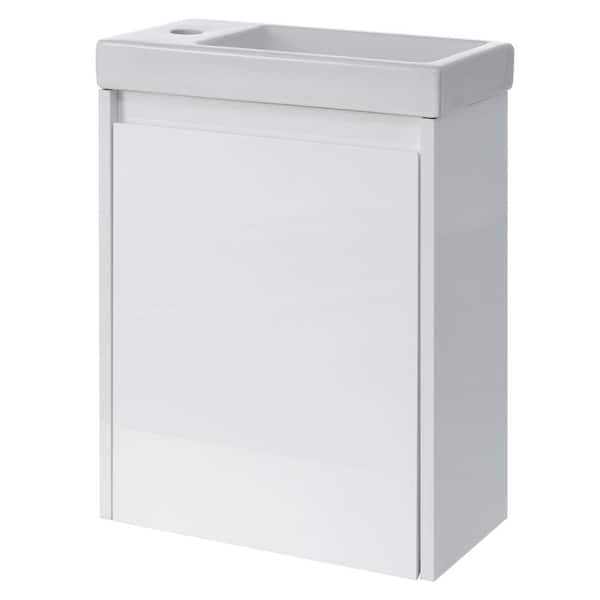 Nestfair 16 in. W x 8.7 in. D x 21.3 in. H Single Sink Wall Mounted Bath Vanity in White with White Ceramic Top