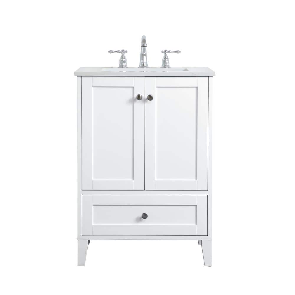 Timeless Home 24 in. W x 19 in. D x 34 in. H Single Bathroom Vanity in White with Calacatta Quartz