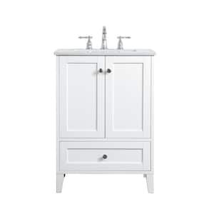 Timeless Home 24 in. W x 19 in. D x 34 in. H Single Bathroom Vanity in White with Calacatta Engineered Stone