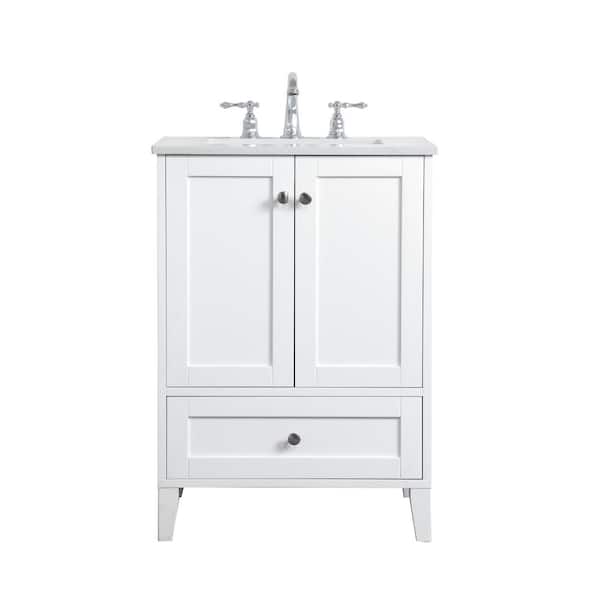 Timeless Home 24 in. W x 19 in. D x 34 in. H Single Bathroom Vanity in White with Calacatta Engineered Stone