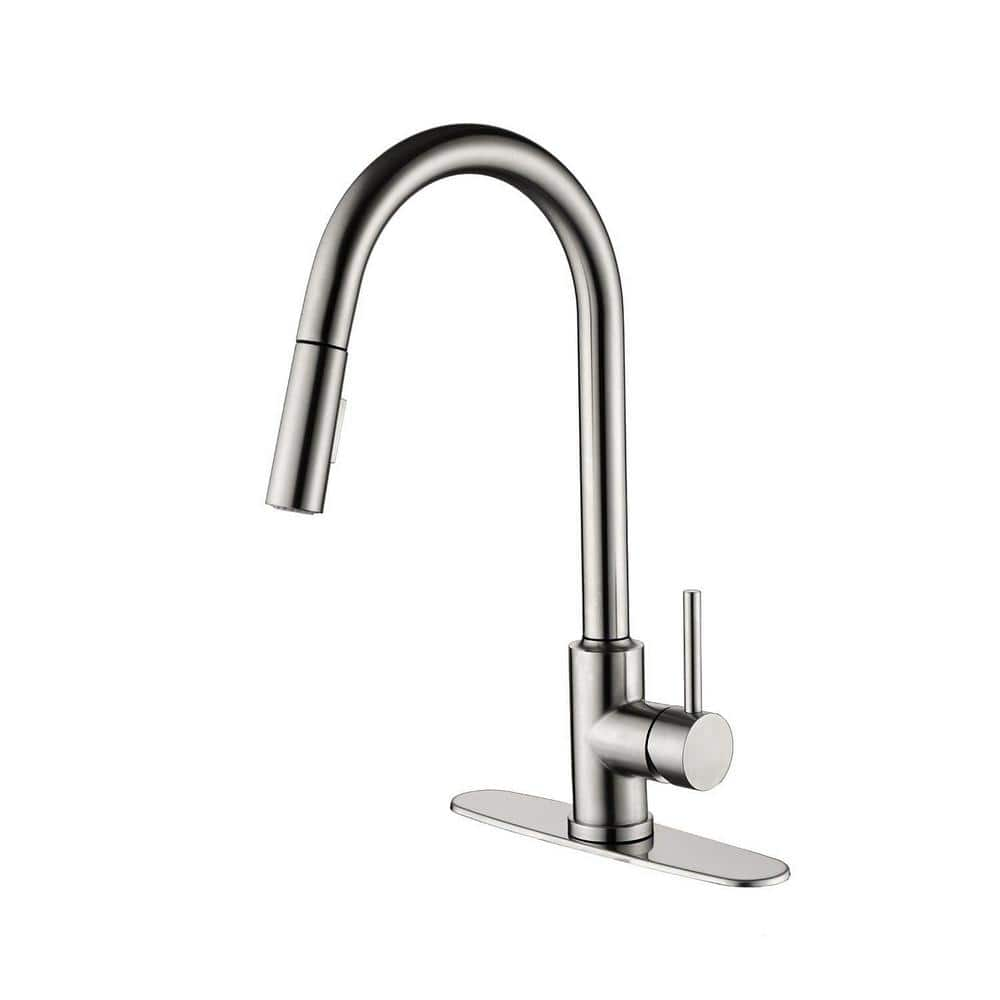 Single Handle Pull Down Sprayer Kitchen Faucet with Pull Out Spray Wand in Brushed Nickel -  Lukvuzo, HSPH030FS062