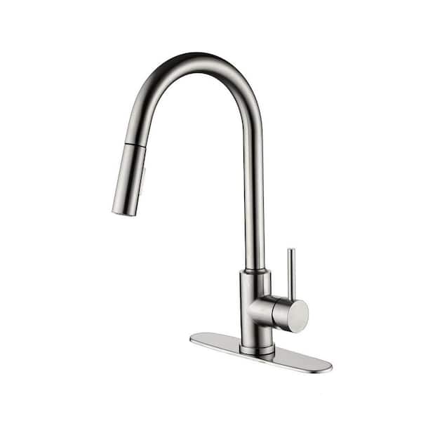 Lukvuzo Single Handle Pull Down Sprayer Kitchen Faucet with Pull Out Spray Wand in Brushed Nickel